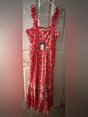 Universal Thread Red and Cream Floral Tiered Cotton Dress